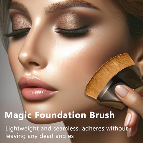 Jaasuee Hexagon Flat Top Kabuki Foundation Brush with Case - Flawless Liquid & Powder Makeup Tool