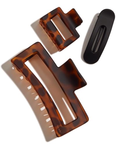 Assorted Tortoise & Black Hair Clips Set for Women - 3 Pcs, Rectangle Variation