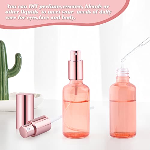 6 Pack 2 Oz Pink Glass Spray Bottles with Rose-Golden Pump