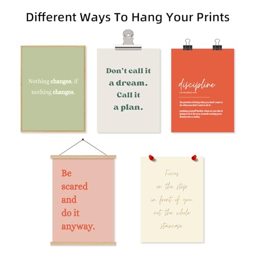 Motivational Wall Art Prints - Set of 6 Inspirational Quotes, 8x10 Unframed Canvas for Office & Home Decor