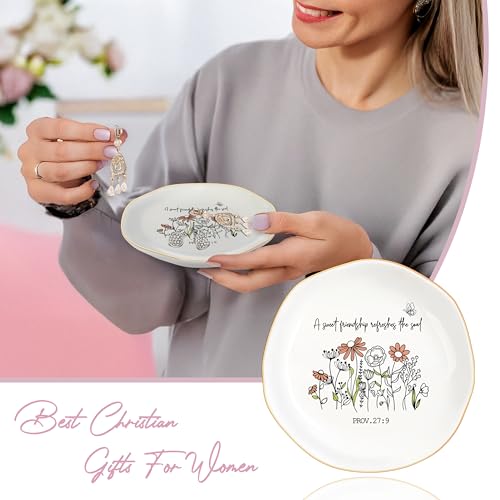 Inspirational Ceramic Jewelry Dish with Bible Verse - Proverbs 27:9