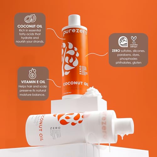PureZero Coconut Oil Shampoo & Conditioner Set - Vegan, Sulfate-Free, 2 x 12 oz