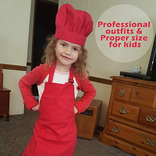Kid's Chef Apron and Hat Set - 3-Piece Red Cooking Outfit (Ages 6-12)