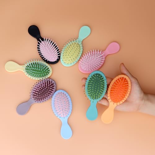 Mini Detangler Hair Brushes Pack - Soft Bristle Pocket Styling Comb for Men & Women, Travel-Friendly, 8 Colors