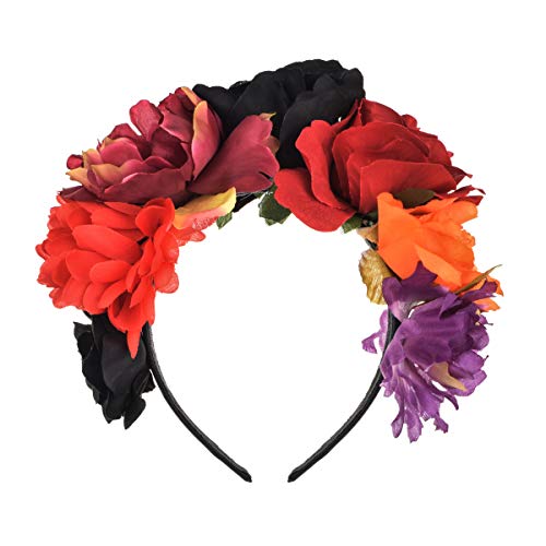 Vividsun Rose Flower Crown - Black, Red & Orange Floral Headpiece