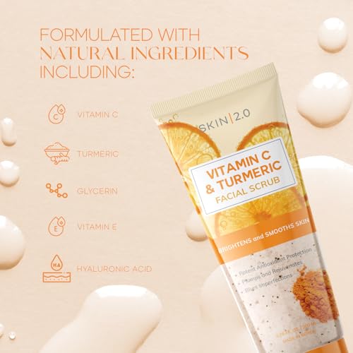 Skin 2.0 Vitamin C & Turmeric Face Scrub - Gentle Exfoliating & Brightening for All Skin Types - 6.76 Fl Oz