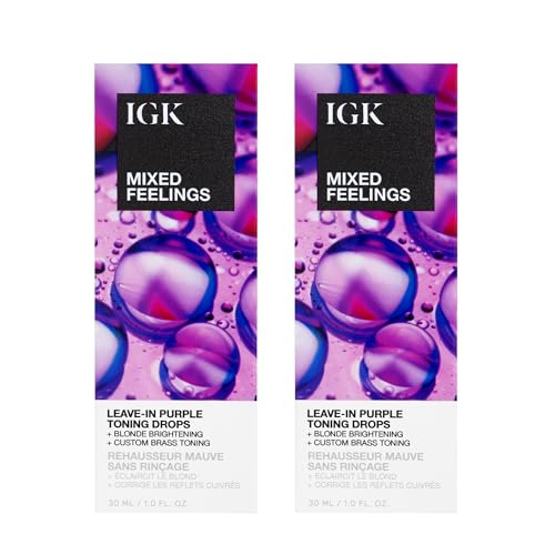 IGK Mixed Feelings Leave-In Blonde Toning Drops 2 pack ? Customizable Purple Pigment for Neutralizing Brassiness in Blonde, Silver, and Violet Hair ? Sulfate-Free, Paraben-Free