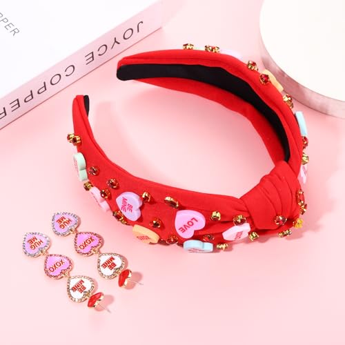 Valentine’s Day Headband for Women - Red Jeweled Heart Set
