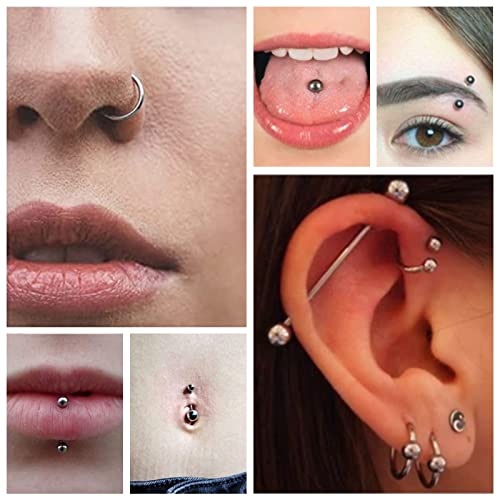 Silver 58PCS Body Piercing Kit Surgical Steel 14G 16G Jewelry & Tools