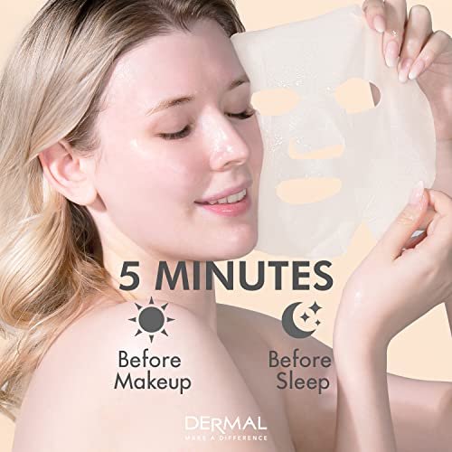DERMAL 12 Pack Collagen Essence Korean Face Masks - Hydrating & Soothing