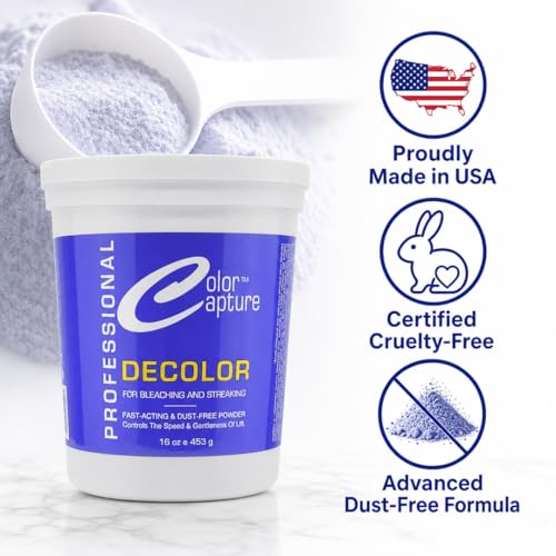 COLOR CAPTUR Hair Bleach Powder ? 7+ Level High-Lift Blonding Agent for Platinum & Cool-Toned Blonde | Dust-Free, Cruelty-Free | Professional Salon & At-Home Use | Made in USA | 16 oz
