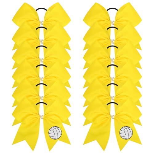 Aileam Yellow Volleyball Cheer Bows - 12 PCS 8" Hair Accessories