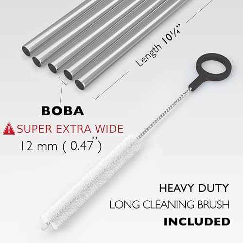 Fiesta First Extra Wide Stainless Steel Boba Straws - 10.23" Reusable Metal Straws for Smoothies & Bubble Tea