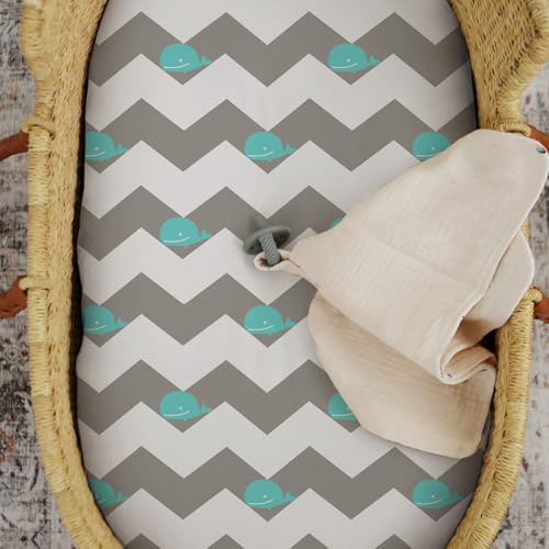 Brolex 2-Pack Ultra Soft Bassinet Sheets for Newborns - Whale & Cloud Designs
