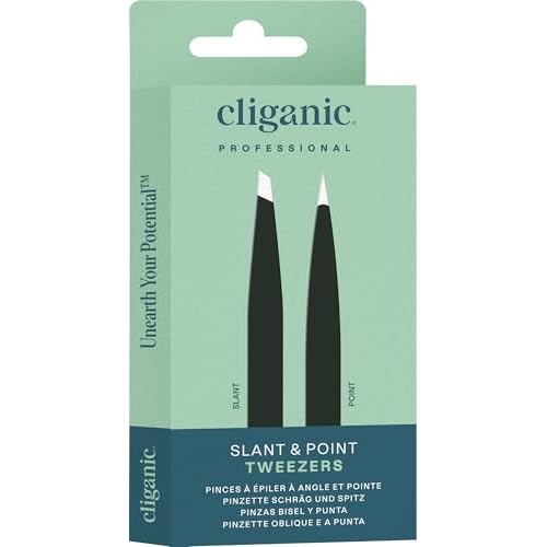 Cliganic Eyebrow Tweezers Set: Slant & Point Precision Tip | For an Easy Hair Removal, Stainless Steel, For Men & Women
