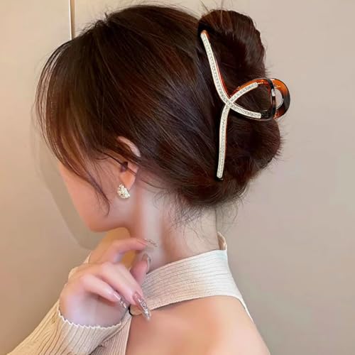 Pattern J Rhinestone Hair Claw Clips - Large Acrylic Jaw Clip for Women