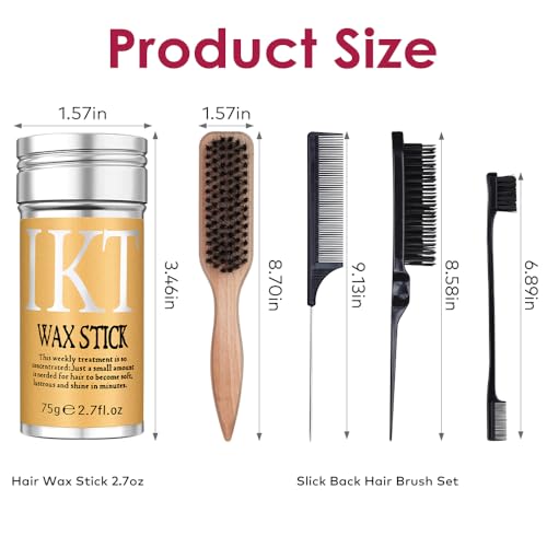 Melous Slick Back Hair Brush Kit 5PCS with Wax Stick & Styling Tools