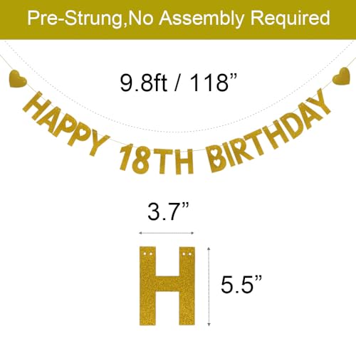 Happy 18th Birthday Banner - Pre-Strung Gold Glitter Garland