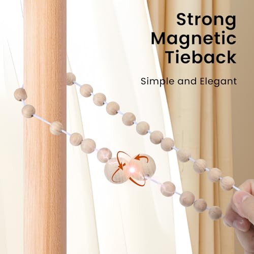 KLOGTSIND Magnetic Curtain Tiebacks - 2 Pack Wood Bead Holdbacks