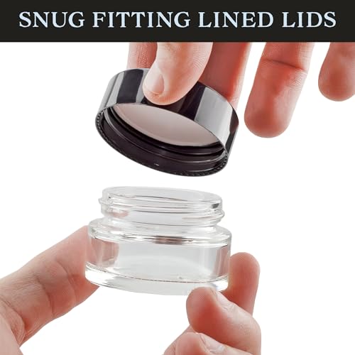 Cornucopia Brands 15ml Clear Glass Cosmetic Jars with Black Lids (12 Pack)