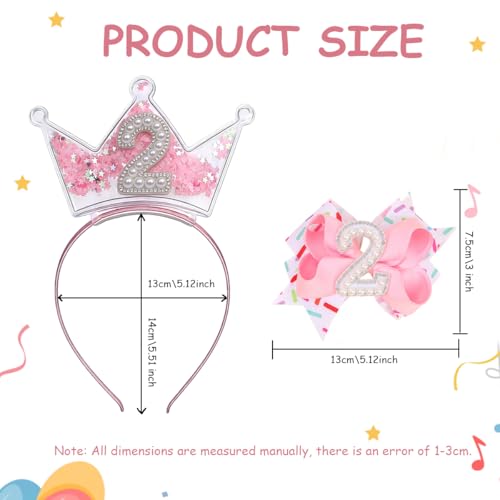 Birthday Crown Headband and Hair Bow Set for Baby Girls Ages 1-6