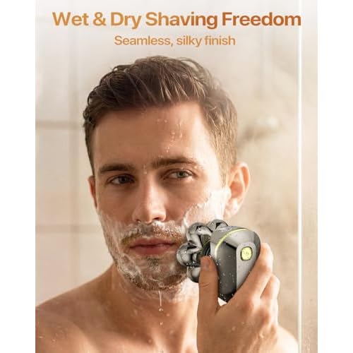 7D Head Shavers for Bald Men, Smooth Electric Razor for Head & Face, IPX7 Waterproof Wet/Dry Head Shaver, 5-in-1 Grooming Kit for Home & Travel, 120 Min, Gifts for Father's Day-Gunmetal Gold
