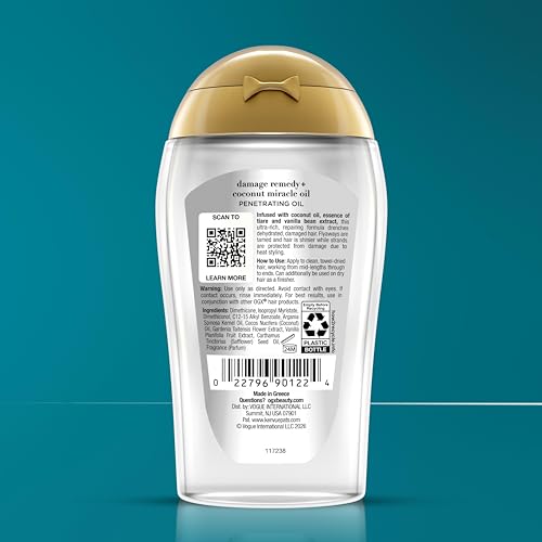 OGX Extra Strength Damage Remedy + Coconut Miracle Oil Penetrating Hair Oil Treatment, Extra Hydrating Anti-Frizz Oil for Coarse, Dry Hair, Paraben-Free, Sulfated-Surfactants Free, 3.3 Fl Oz