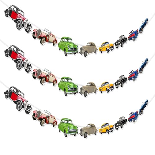 3 Pcs Classic Car Banner Garland - Retro Car Party Decorations