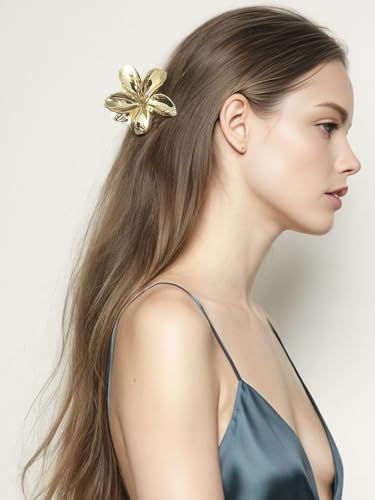 Gold Plumeria Hair Claw Clip - 3.15'' Tropical Flower Accessory