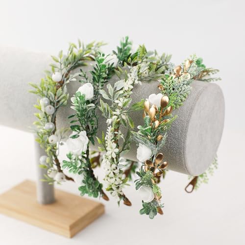 KorViSHOW Fairy Flower Crown Headband - Light Green Leaves & Floral Bridal Headpiece