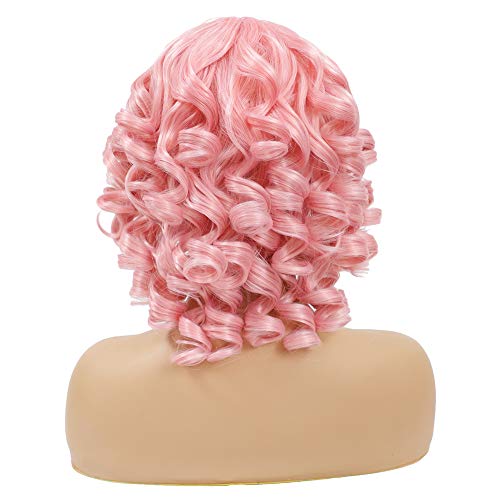 Pink Curly Wig for Women - Short Bouncy Afro Style with Bangs - Cosplay & Party Costume