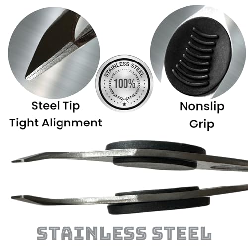 ALAZCO Slanted Tip Eyebrow Tweezers - Non-Slip Stainless Steel