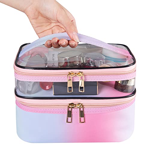 Rainbow Pink Travel Makeup Bag - Portable Waterproof Cosmetic Case