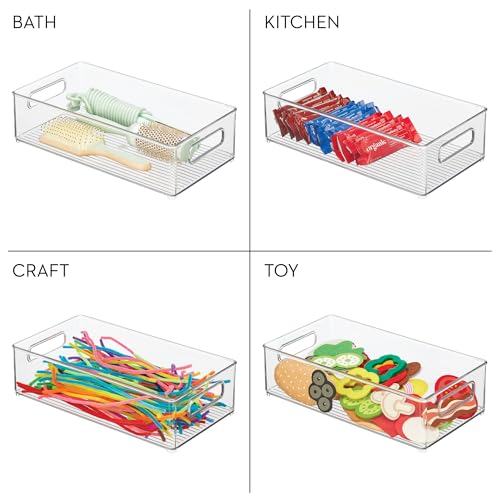 iDesign Stackable Bathroom Storage Bin, Clear Plastic Organizer with Handles
