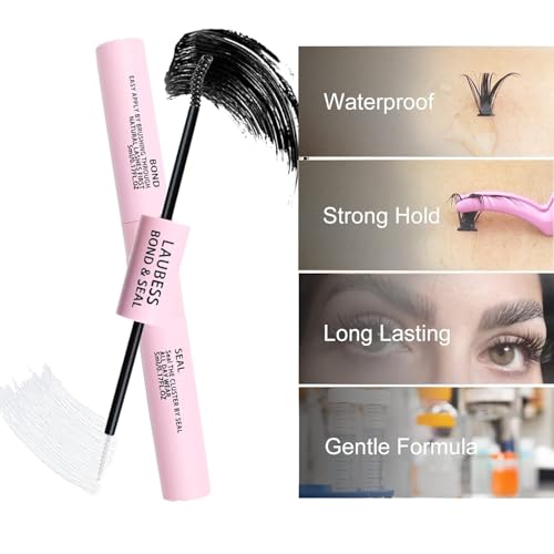 LAUBESS Waterproof Lash Bond & Seal 2-Piece Set for Eyelash Clusters, Black & Clear, 72H Hold