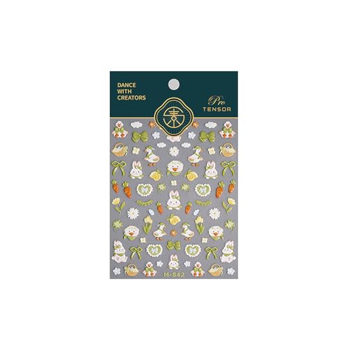 KEHKFSEF Easter Nail Stickers 12 Sheets Cute Rabbit Duck 5D Embossed Spring Nail Art