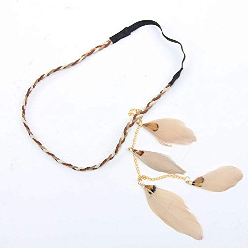 Khaki Boho Feather Headband for Women - Festival, Wedding, Costume Accessories