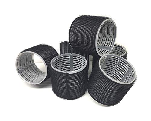Jumbo Self-Stick Hair Curlers - 6 Black Plastic Long Hair Rollers for Easy Styling