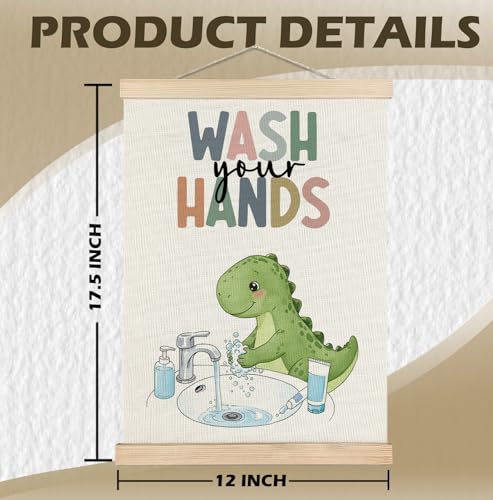 Dinosaur Bathroom Wall Art Set of 2 - Cute Canvas Prints 12x16