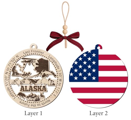 Alaska State Wooden Christmas Ornament - 4 Inch Rustic Decor