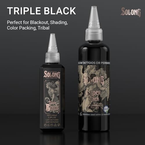 Solong Premium Black Tattoo Ink 100ml - 2 Pack Professional Pigment