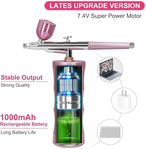 Portable Cordless Airbrush Kit with Compressor - Pink 27PSI Air Brush Gun