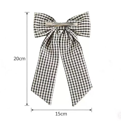 YYKITCHEN 6in Buffalo Plaid Hair Bow & Clip Set for Girls – Alligator Clip Hair Accessories, First Day of School Gift, Black & White, Variation A