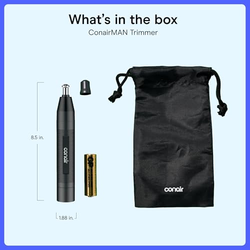 ConairMAN 360¡Æ Bevel Blade Ear and Nose Trimmer | Patented 360¡Æ beveled blade trims ear, nose, and brows with no pulling, Black/Silver, Model PG1000L5