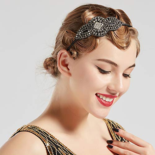 BABEYOND Flapper Headband 1920s Rhinestone Leaf Headpiece for Women