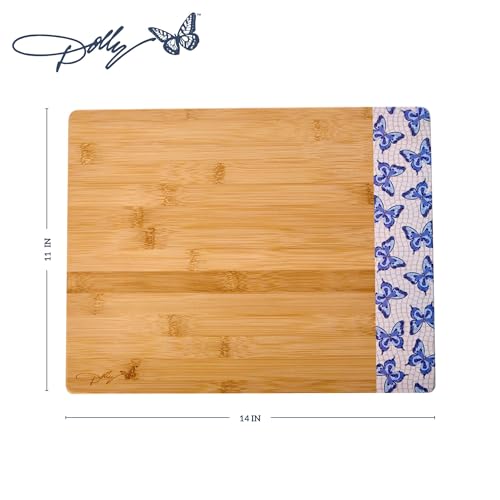 Dolly Parton Bamboo Cutting Board - Blue Butterfly Print, 11x14