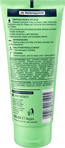 Balea Foot Cream with Tea Tree Oil & Vine Leaf Extract - 2x100ml Moisturizer for Tired Feet