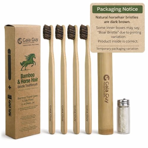 Gaia Guy Eco-Friendly Bamboo Toothbrush Set with Travel Case & Silk Floss