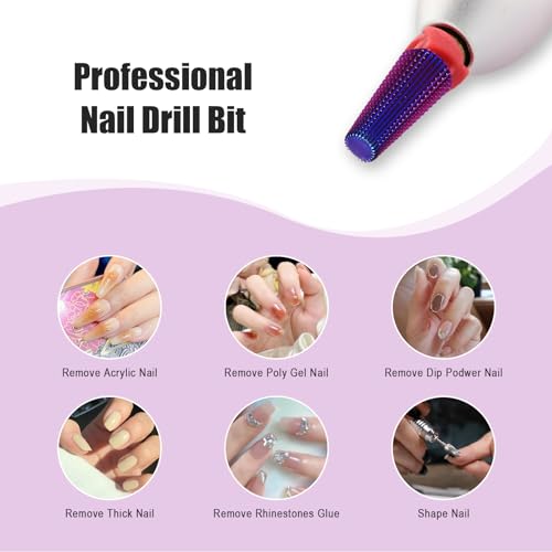Depvko 5-in-1 Nail Drill Bits Purple Fine-F 3/32" Carbide Two-Way Rotation