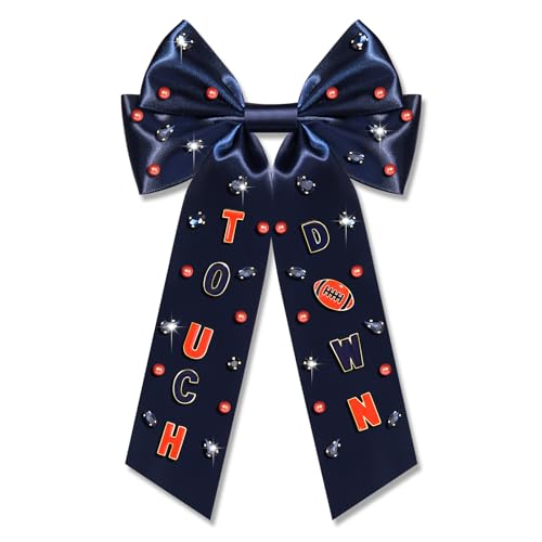 Game Day Hair Bows for Women - Jeweled Satin Clips, Pattern K3